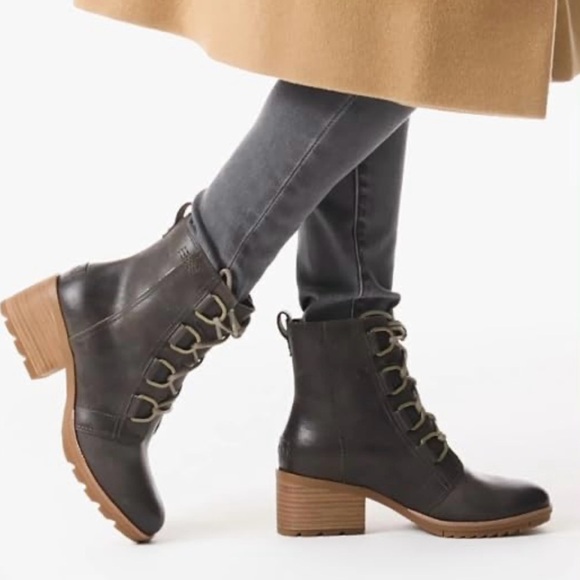 Sorel Women's Cate NL3715-205 Blackened Brown Lace-Up Block Heel Bootie Size 7 - Picture 1 of 8